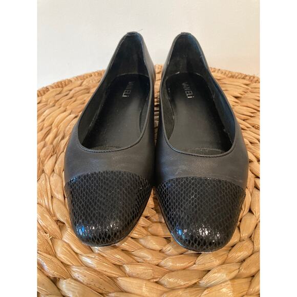 VANELi Black Leather & Snakeskin Cap-toe Flats Low Heel ~ Sz 8.5 ~ French Chic - Picture 4 of 8